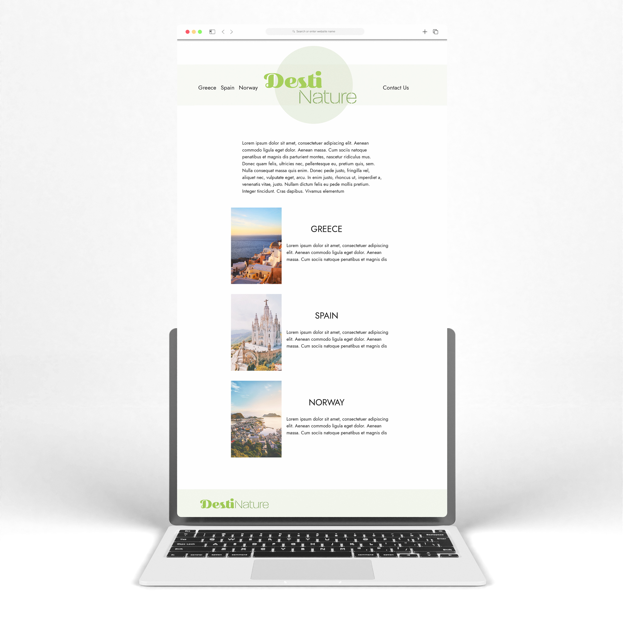 Mock up of a commercial travel website called Destinature