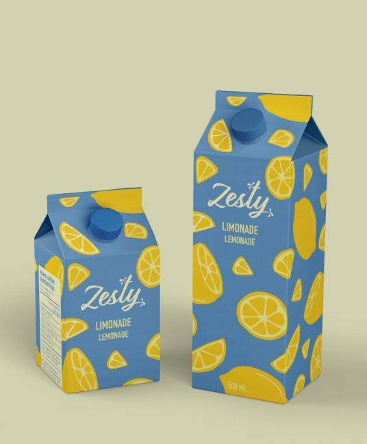 Mock up of a lemonade packaging named Zesty